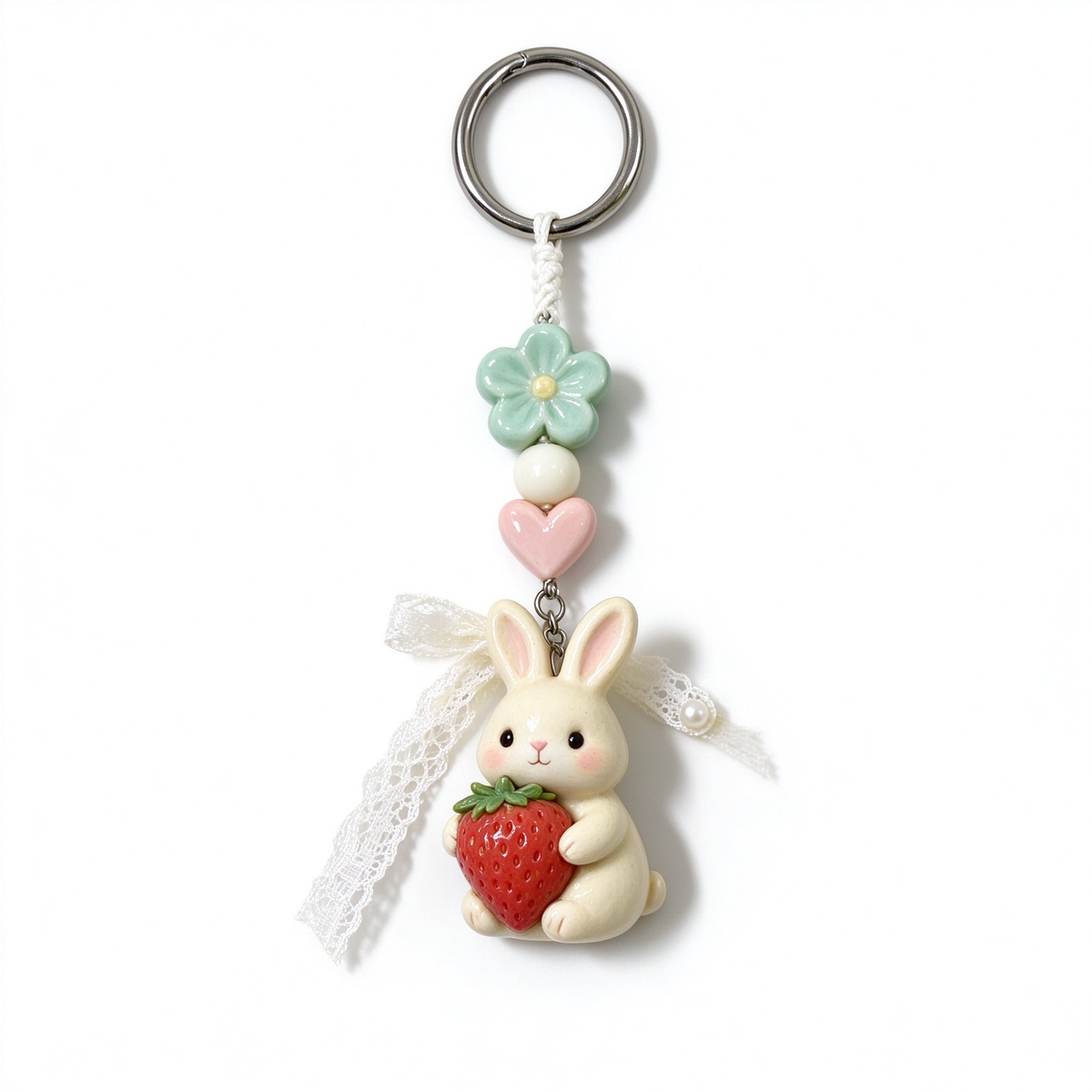 Pastel Bunny Strawberry Bag Charm