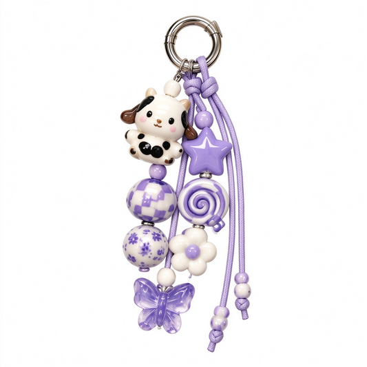 Purple Cow Star Beaded Bag Charm