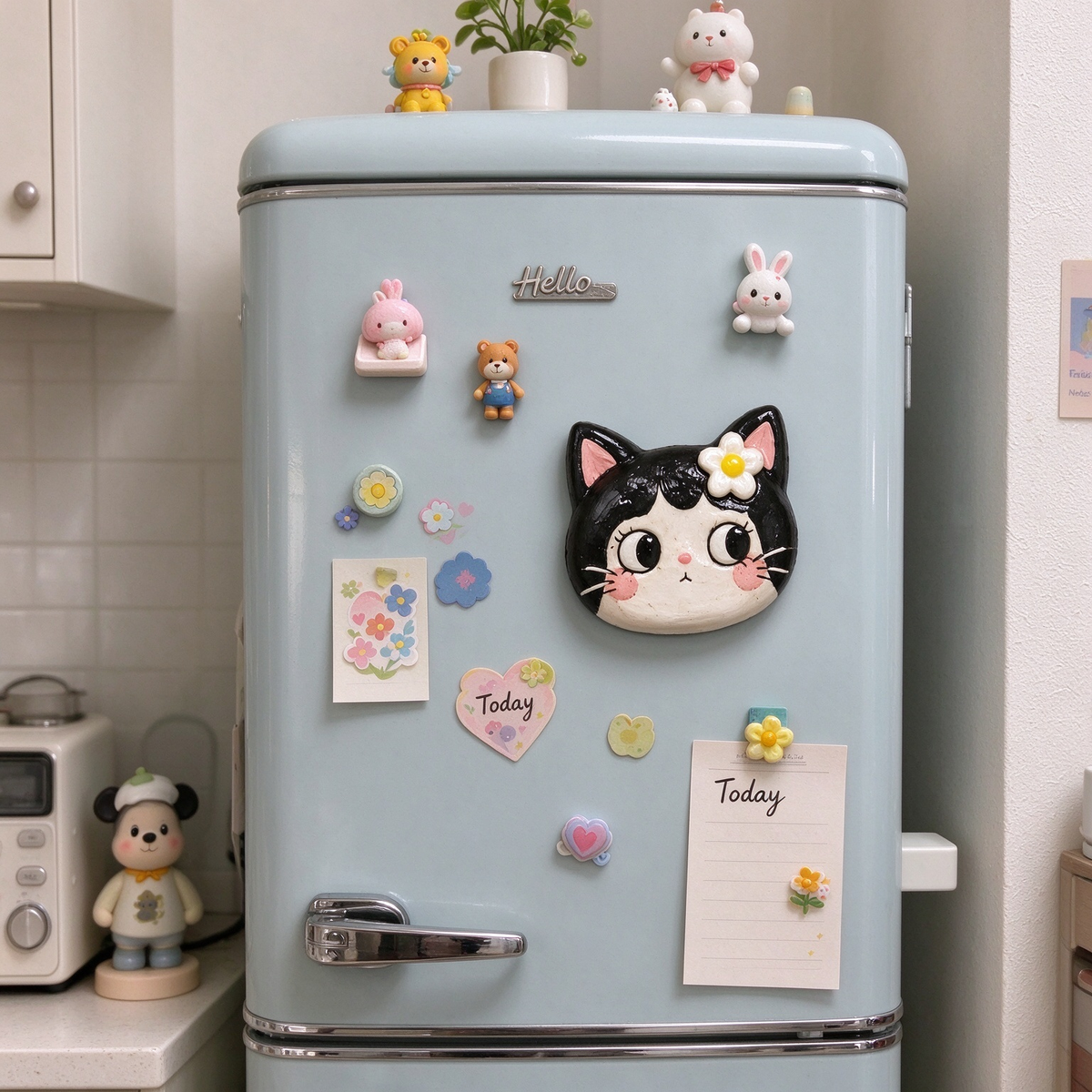 Cute Black Cat with Daisy Fridge Magnet