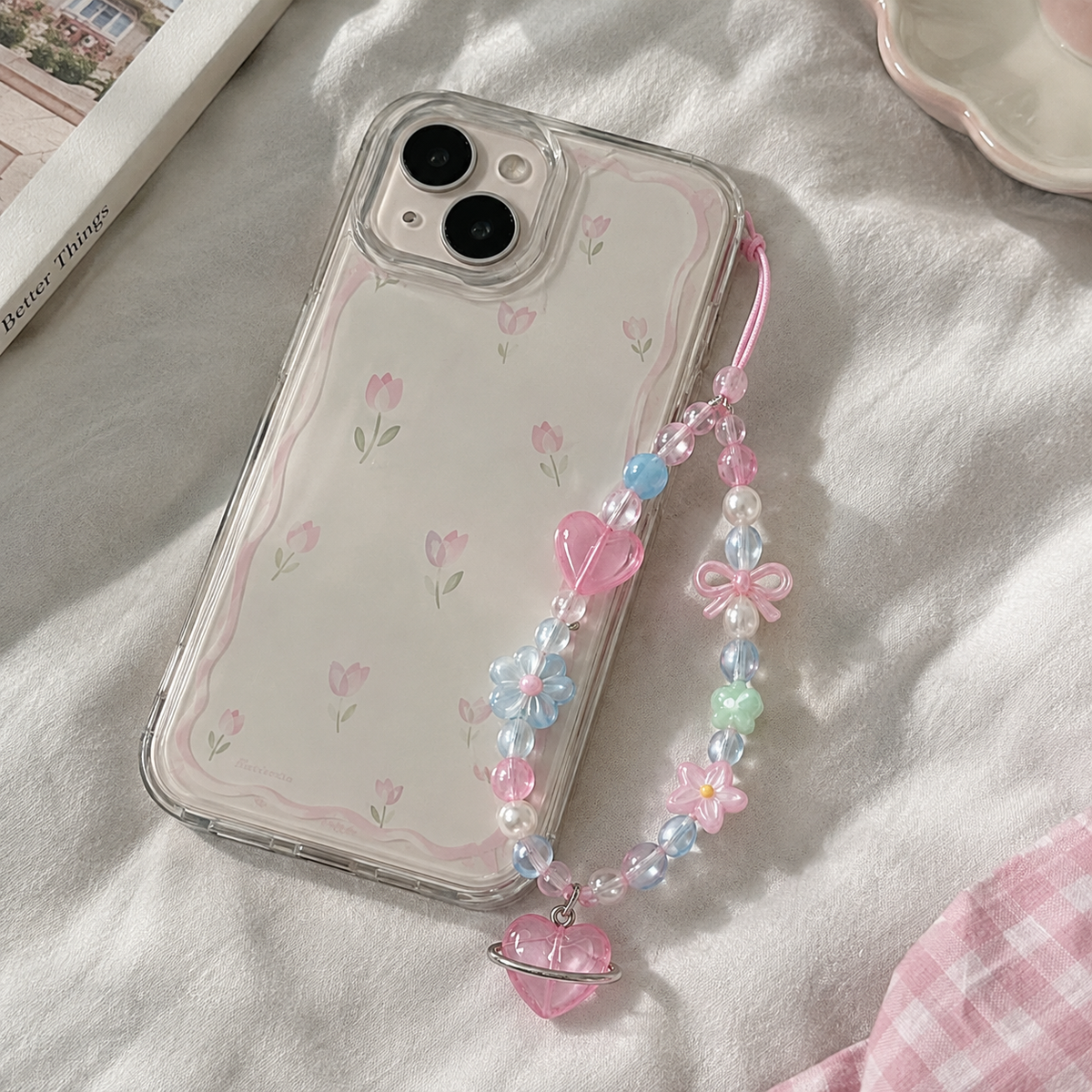 Pastel Pink Blue Heart Phone Charm