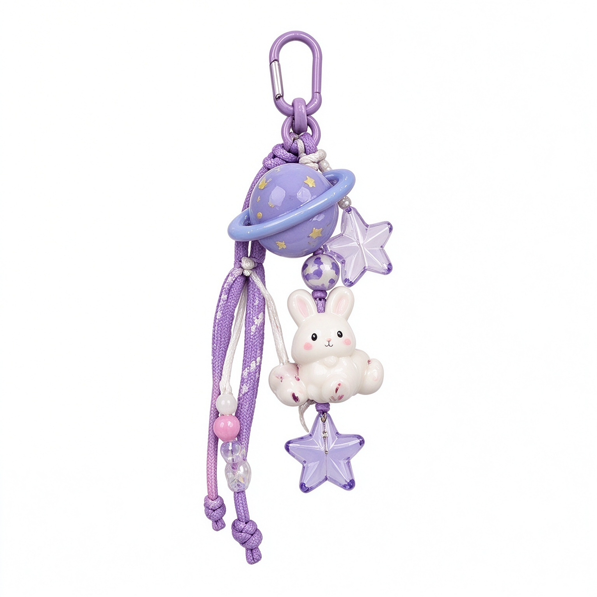 Purple Bunny Planet Star Beaded Bag Charm