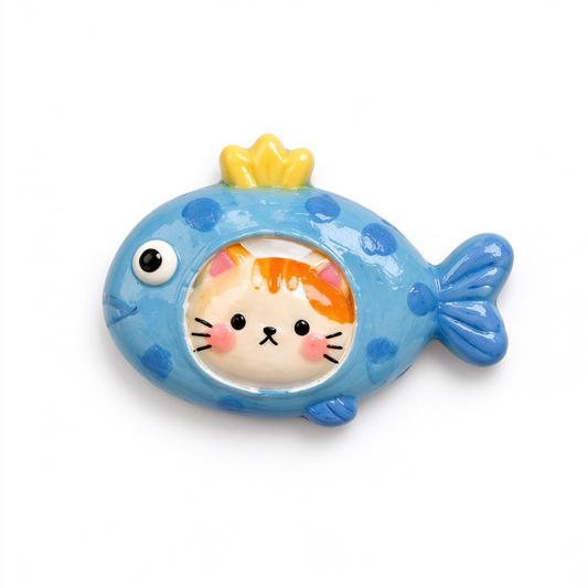 Blue Fish Costume Cat Fridge Magnet