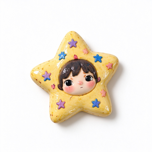 Whimsical Star Girl Ceramic Fridge Magnet