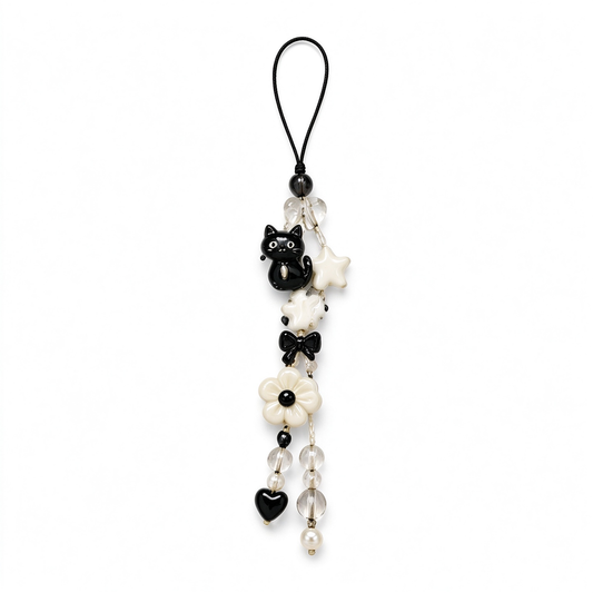 Black Cat Star Flower Phone Charm
