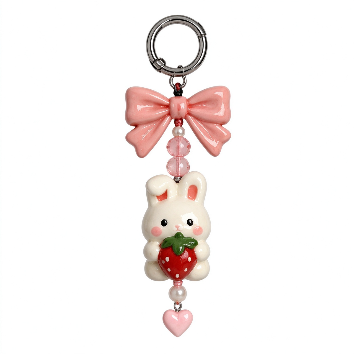 Pink Bow Strawberry Bunny Bag Charm