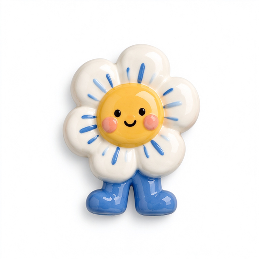 Smiling Sunflower Ceramic Fridge Magnet