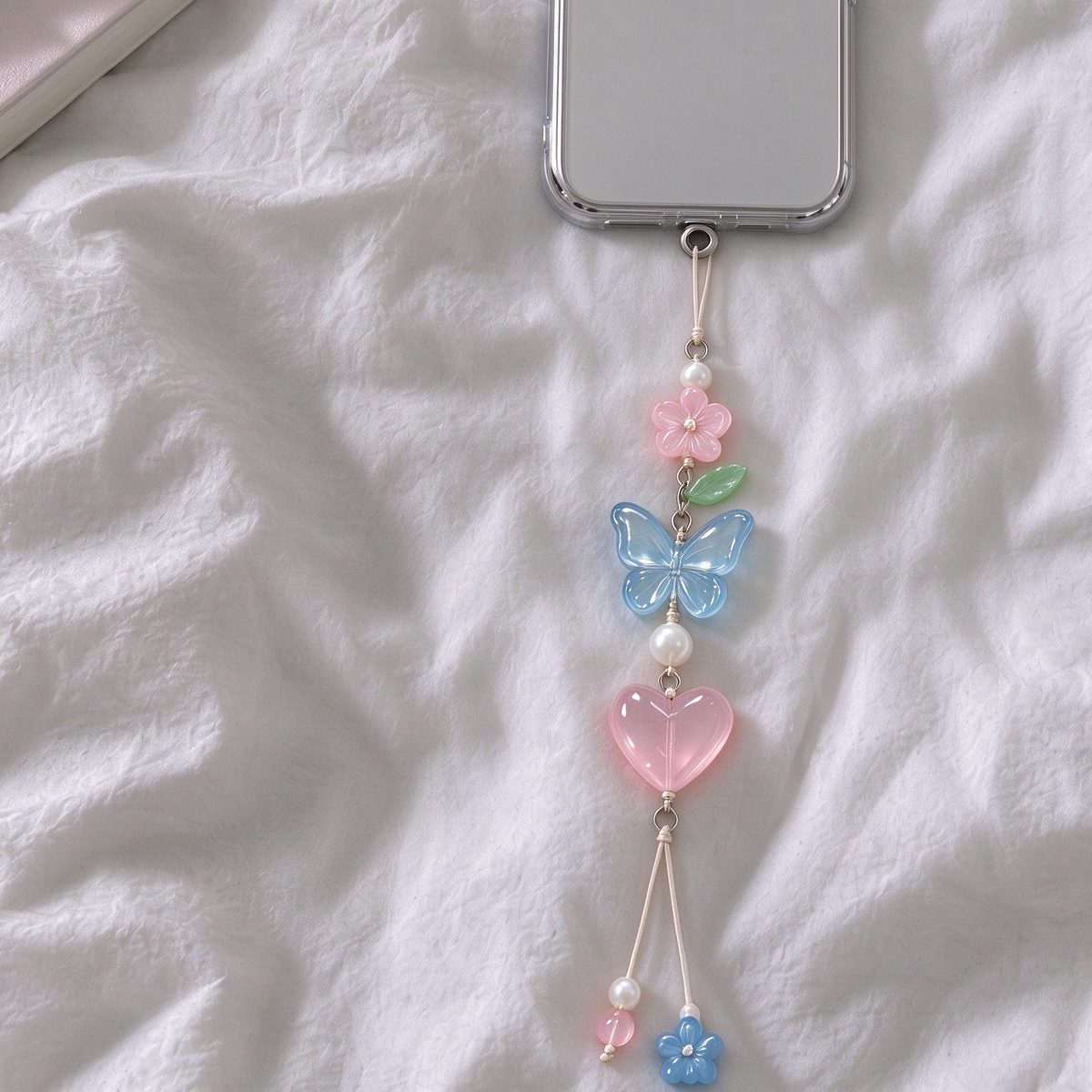 Pink Heart & Blue Butterfly Pastel Phone Charm