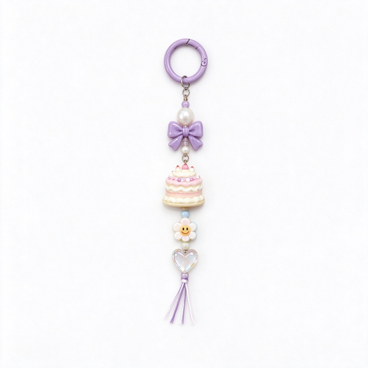 Lavender Cake Bow Flower Bag Charm