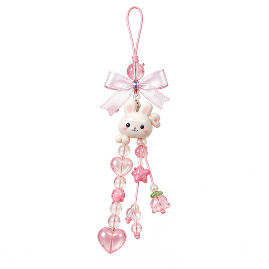 Pink Bunny Heart Phone Charm