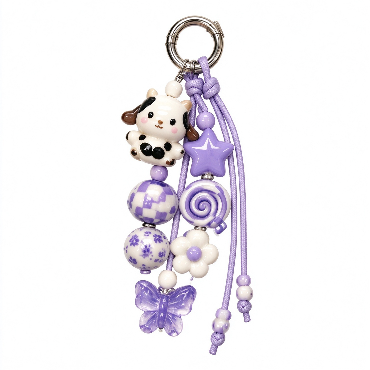 Purple Cow Star Beaded Bag Charm