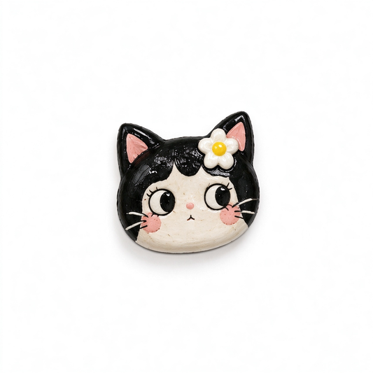 Cute Black Cat with Daisy Fridge Magnet