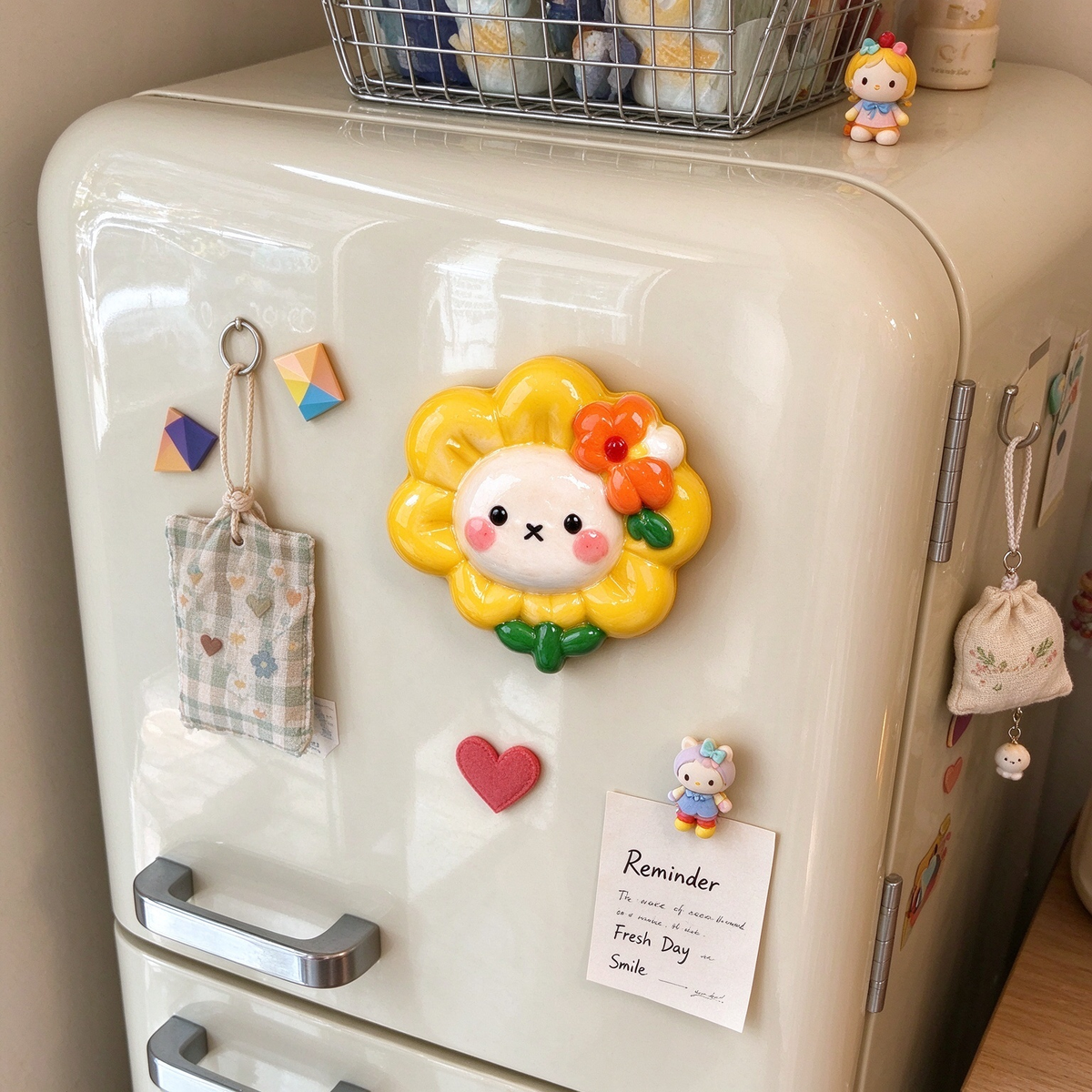 Smiling Sunflower Character Fridge Magnet