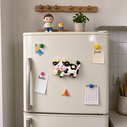 Cute Black and White Cow with Daisies Fridge Magnet