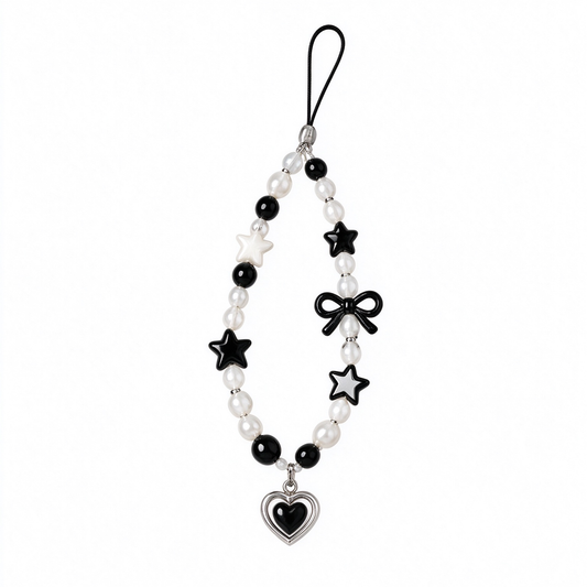 Black White Star Bow Phone Charm