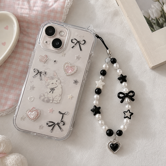 Black White Star Bow Phone Charm