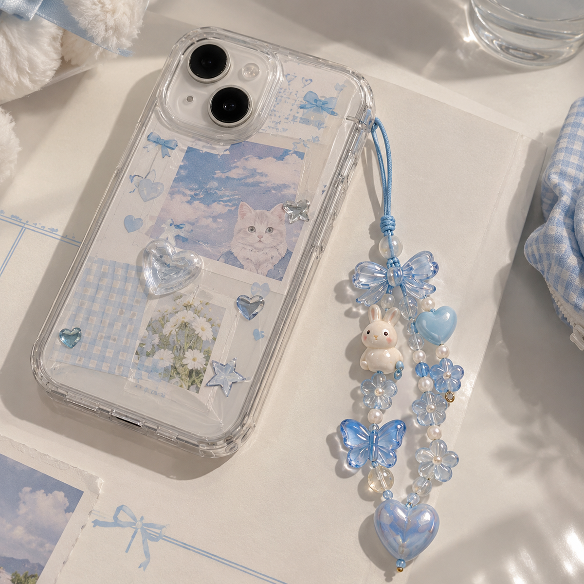 Blue Bunny Butterfly Phone Charm