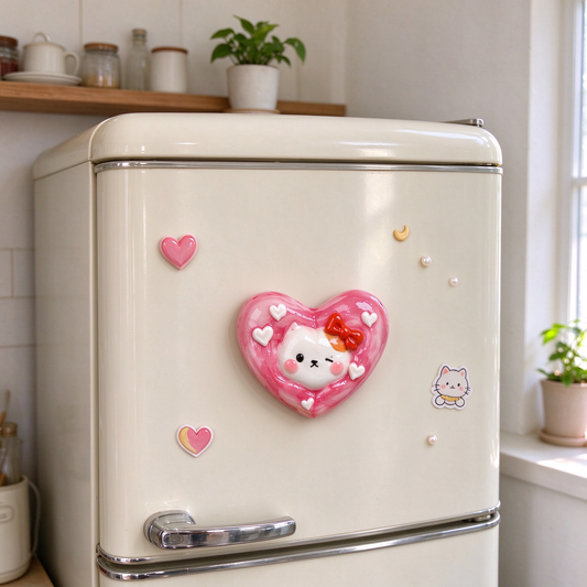 Pink Heart Bunny Character Fridge Magnet