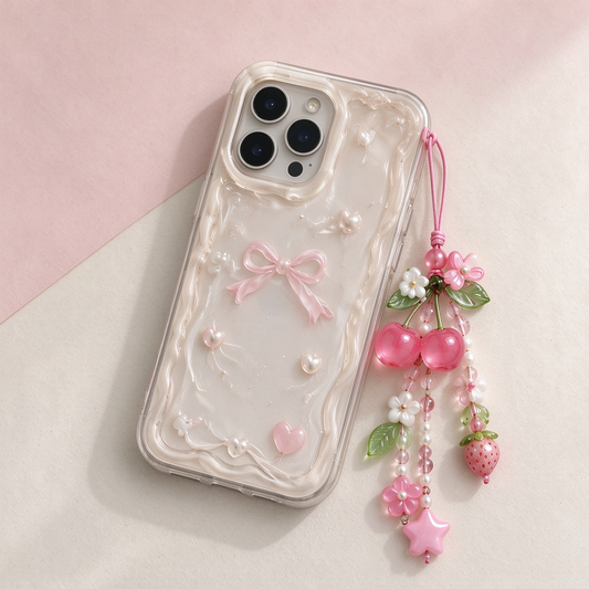 Pink Cherry Strawberry Phone Charm