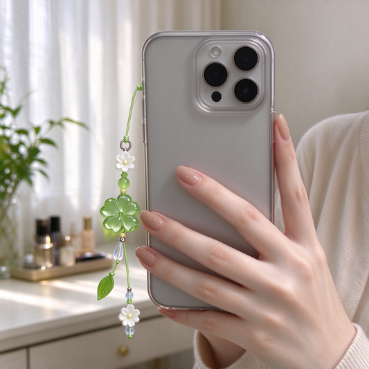Green Clover & Daisy Beaded Phone Charm