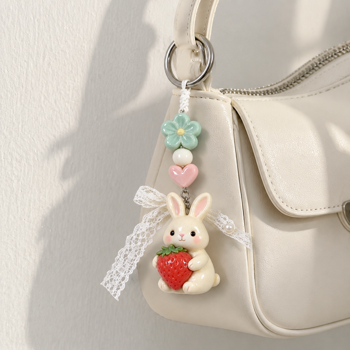 Pastel Bunny Strawberry Bag Charm