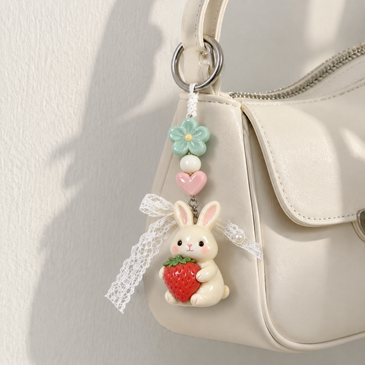 Pastel Bunny Strawberry Bag Charm