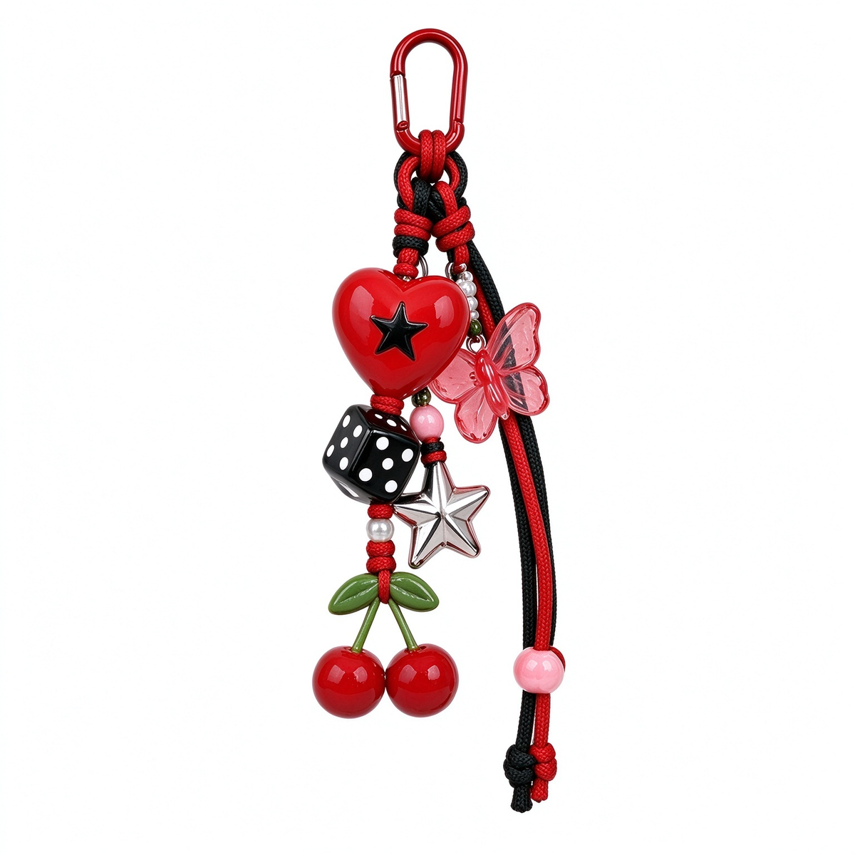 Red & Black Cherry Heart Dice Bag Charm