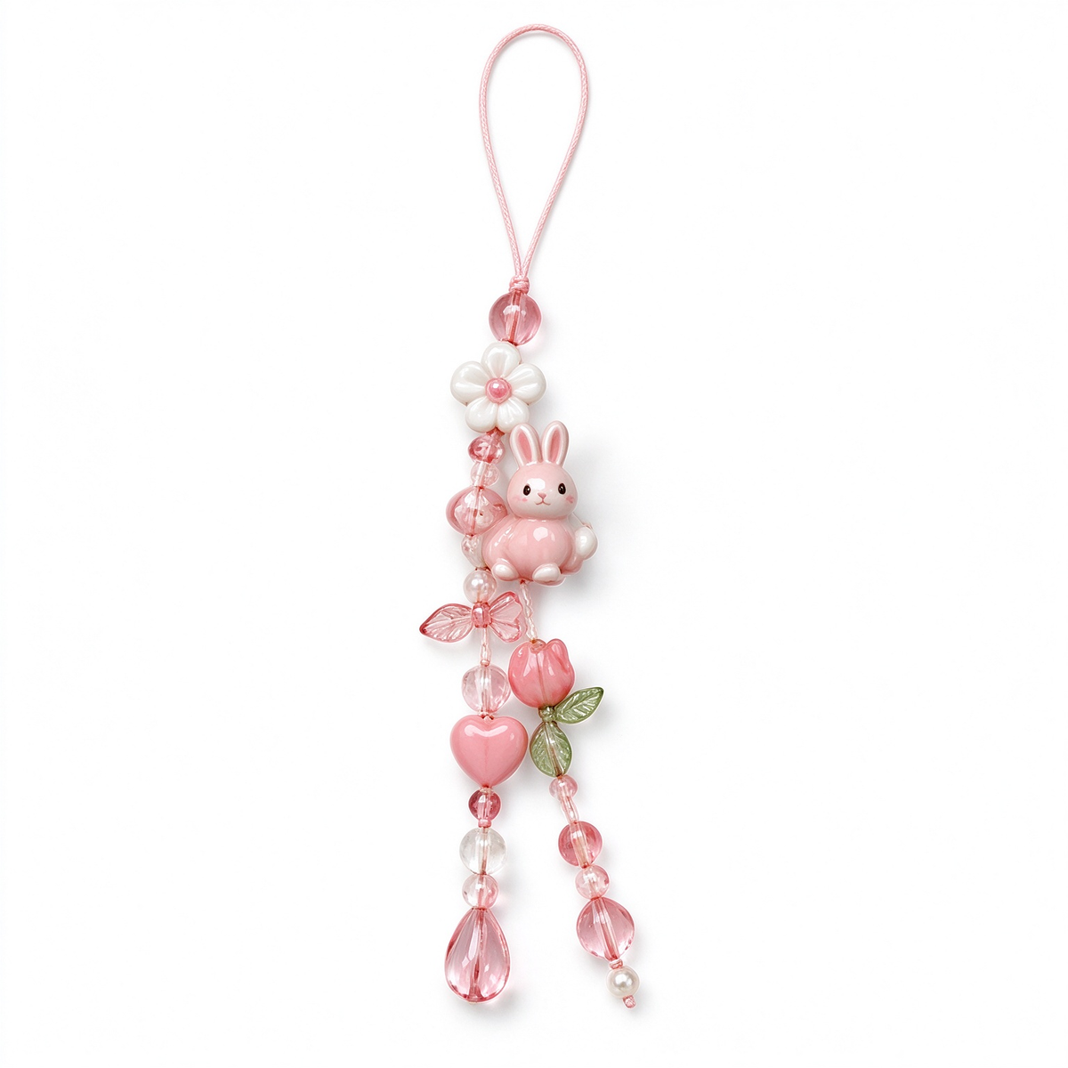 Pink Bunny Tulip Beaded Phone Charm