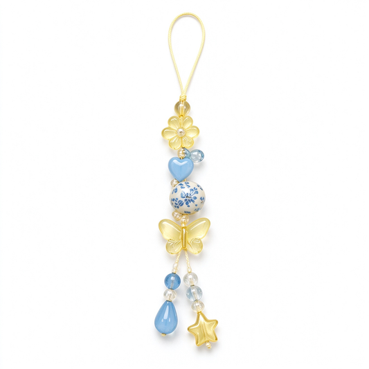Yellow Blue Butterfly Floral Phone Charm