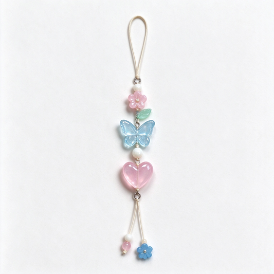 Pink Heart & Blue Butterfly Pastel Phone Charm