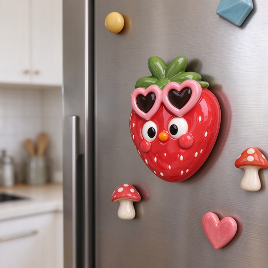 Strawberry with Heart Sunglasses Fridge Magnet