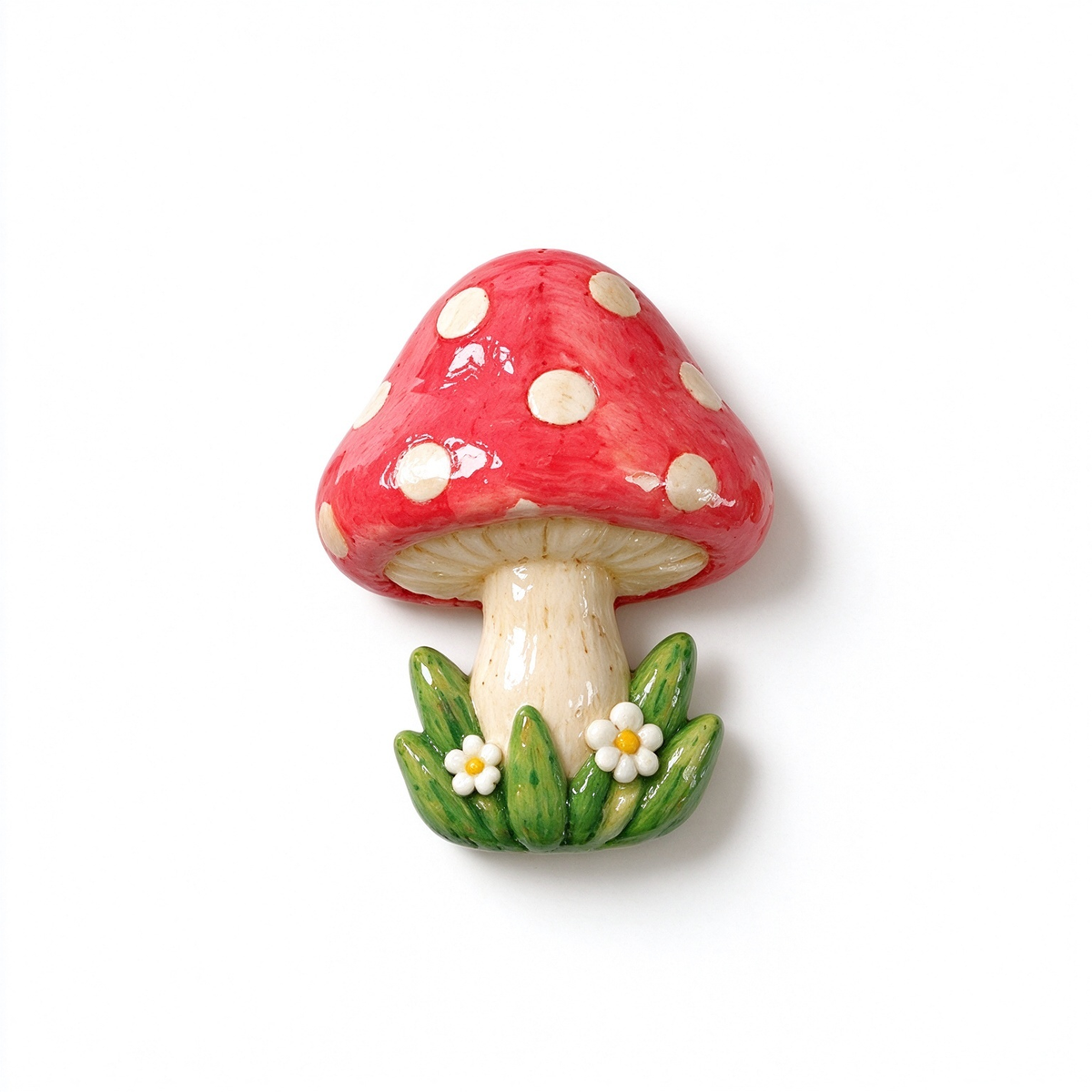 Red Mushroom and Greenery Ceramic Fridge Magnet