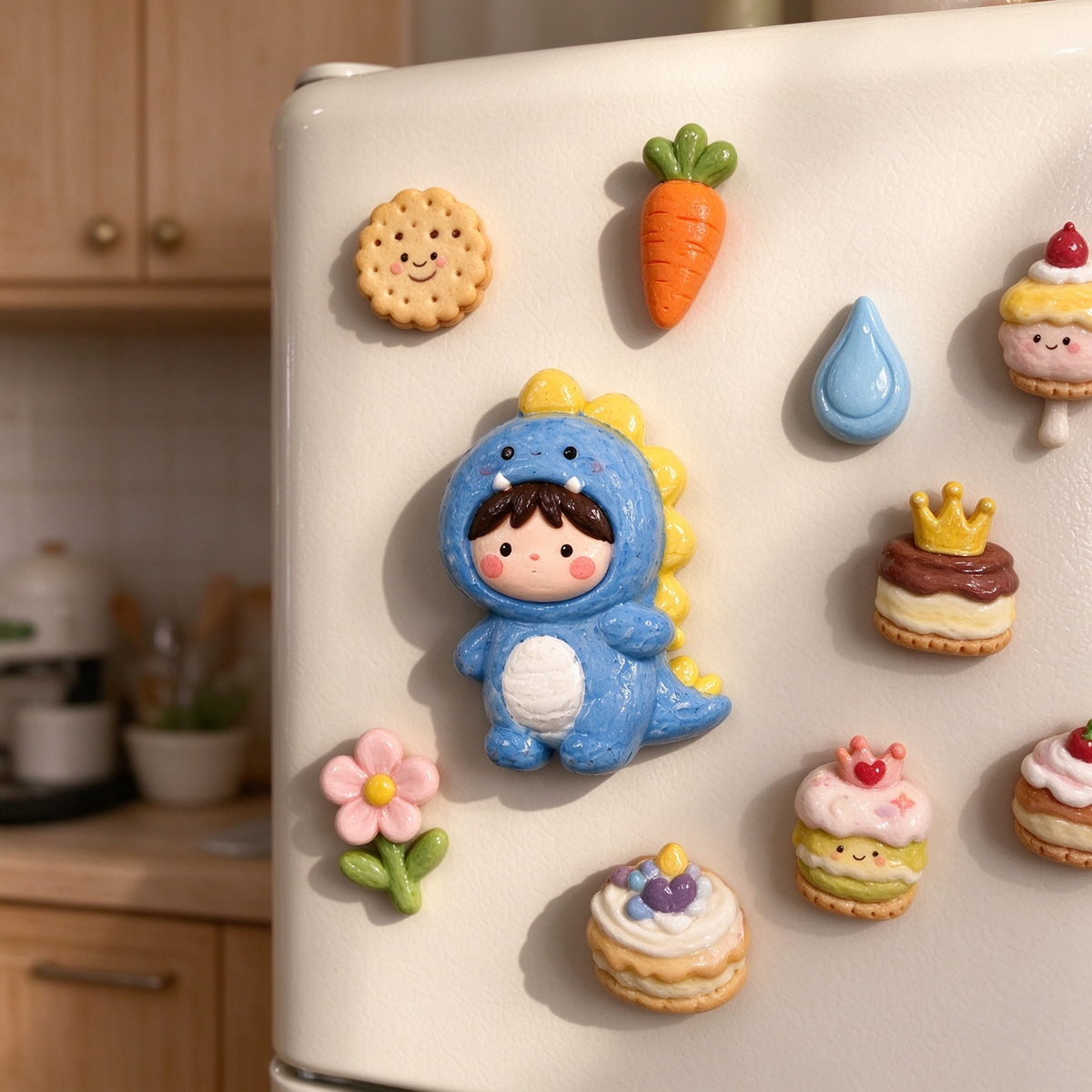 Cute Blue Dinosaur Kid Character Fridge Magnet