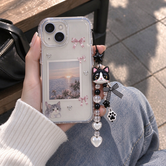 Black Cat Star Heart Phone Charm