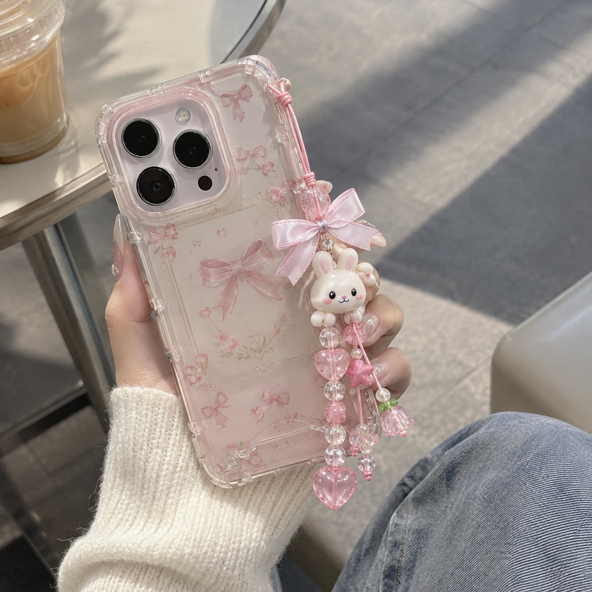 Pink Bunny Heart Phone Charm